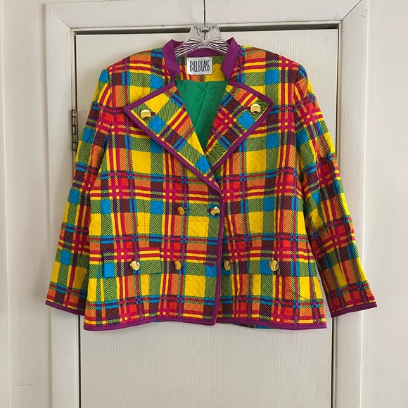 Vintage couture Bill Blass plaid silk party cocktail blazer M - Picture 1 of 8